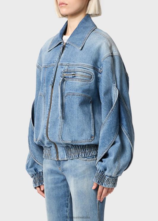 Blumarine donne Bomber in denim lavato con candeggina abbigliamento 0L44T185