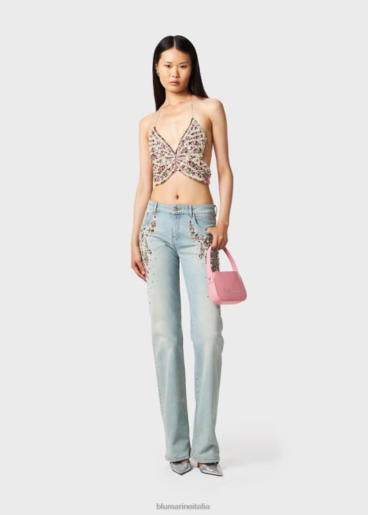 Blumarine donne jeans dalla vestibilità regolare con ricamo cabochon abbigliamento 0L44T171