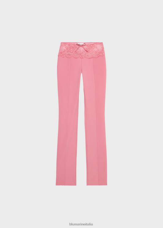 Blumarine donne pantaloni slim con balza in pizzo abbigliamento 0L44T163