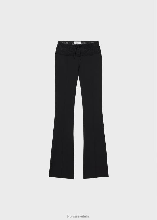 Blumarine donne pantaloni slim con balza in pizzo abbigliamento 0L44T165